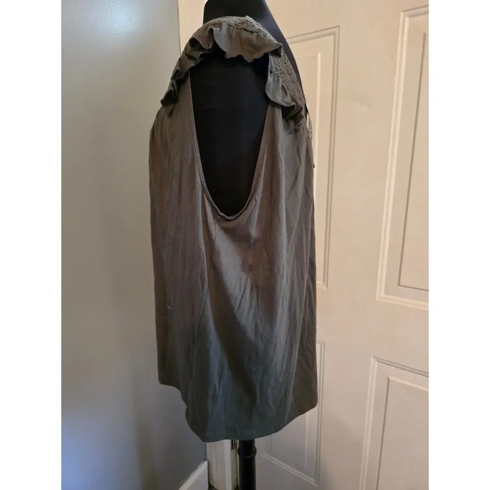 LAUREN RALPH LAUREN Top Cap Sleeve Crocheted Neckline Olive Green 3X NWT